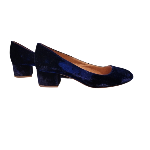 Madewell Shoes - Madewell Ella Royal Blue Velvet Block Heel Pumps